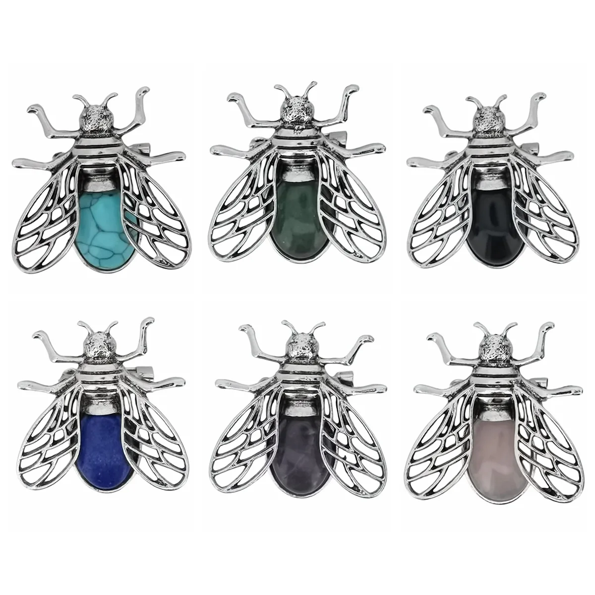 

Housefly Brooches Natural Gemstone Animal Pendant Brooch Pins Coat Accessories Animal Jewelry Gifts