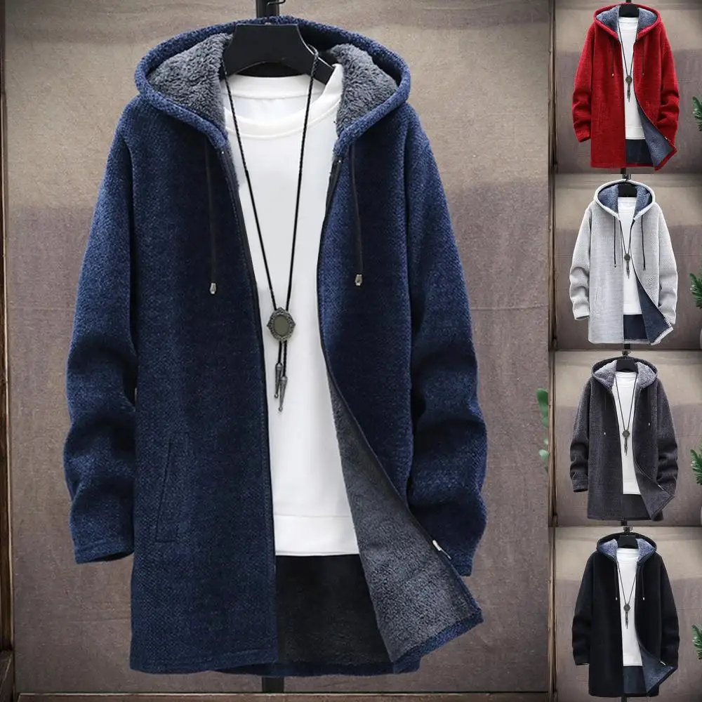 

Autumn Winter Men Long Sleeve Cardigan Sweater Warm Knitted Coat Casual Winter Jacket Plush Liner Zipper