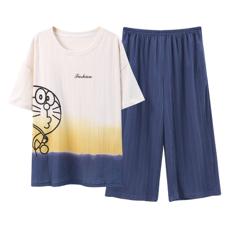 Pajamas women's summer new cotton net red new short sleeved Capris cute students can wear home clothes suit