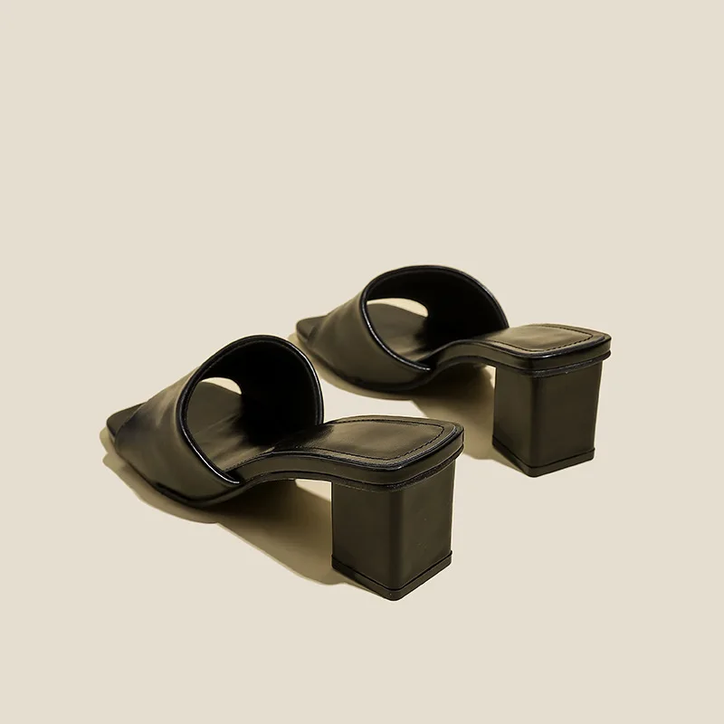 2022 New Square Toe Summer Women Designer Slippers Sandals Fashion Solid Color Ladies Low Heels Slides Shoes Slippers Women