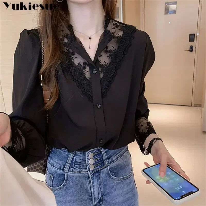 Y2K винтажная блузка в Корейском стиле на пуговицах с длинным рукавом Элегантная