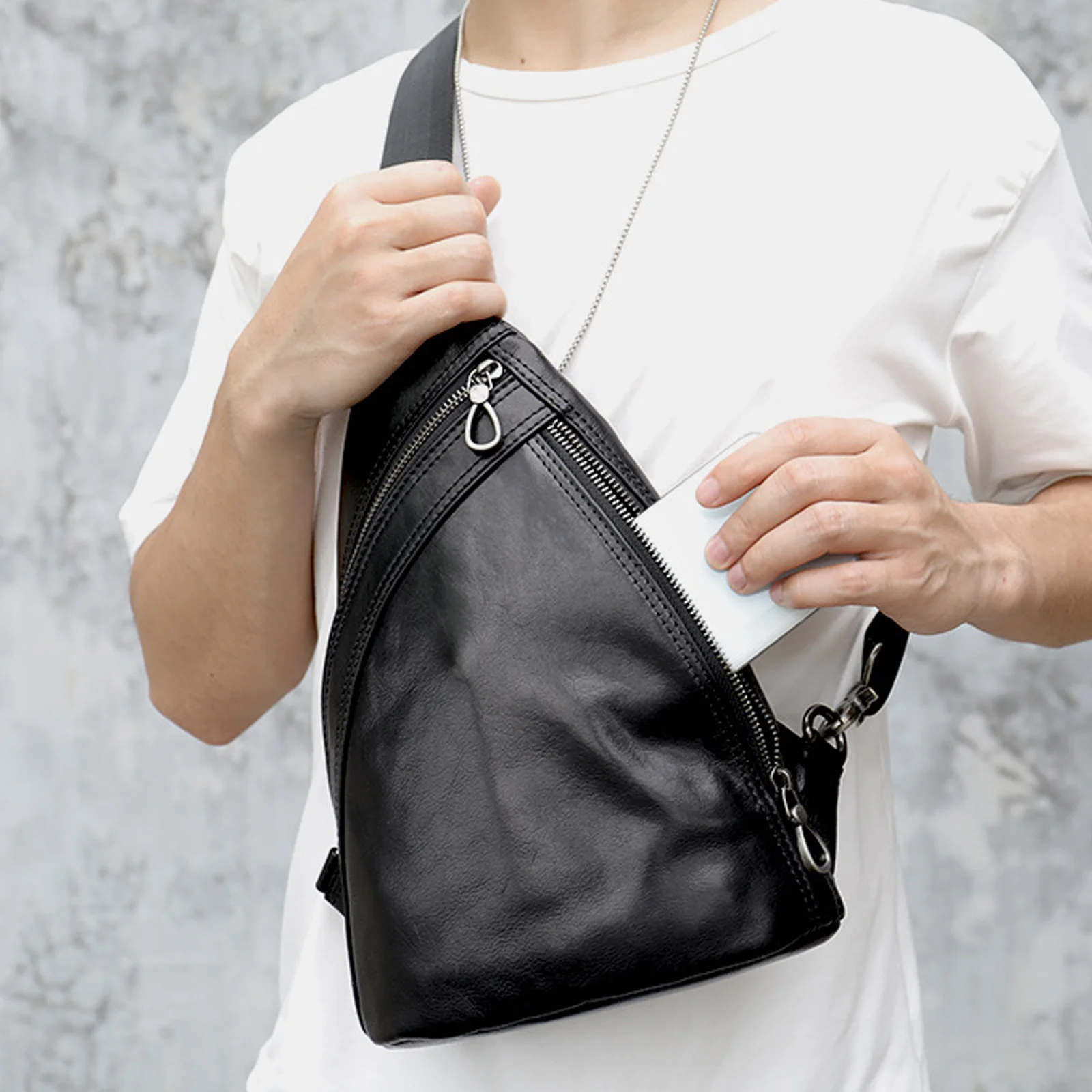 

Desgin Soft Leather Capacity Chest Bag Bag Men's Cross Genuine Messenger Large Casual Body Bag Shoulder Fashion Brand