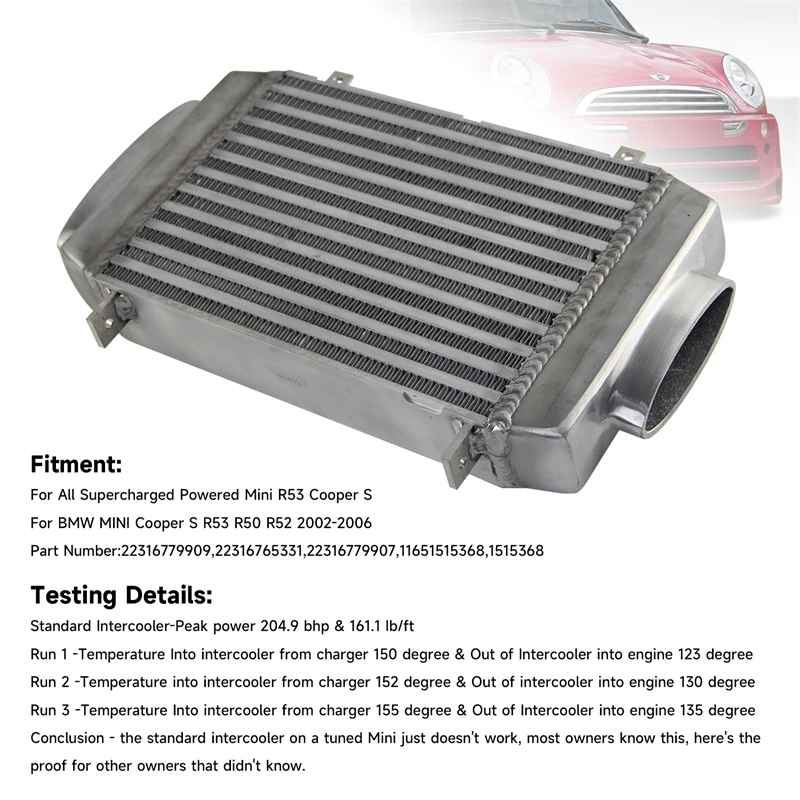 z górnym uchwytem Turbo Supercharged Intercooler pasuje do BMW Mini Cooper S R53 R50 02-06 Akcesoria samochodowe czarny/srebrny