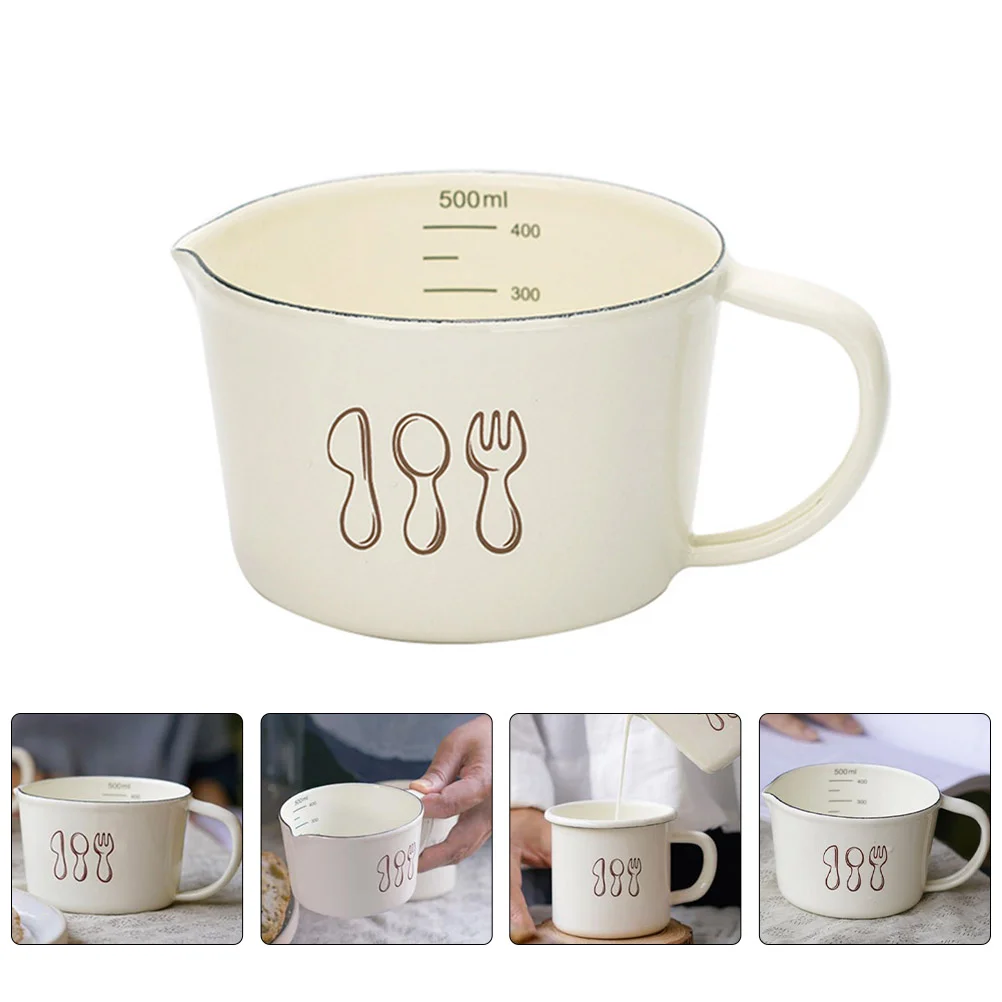

Cup Measuring Creamer Enamel Scales Baking Tea Coffee Mug Breakfast Jug Oatmilk Frothing Pitcher Bowl