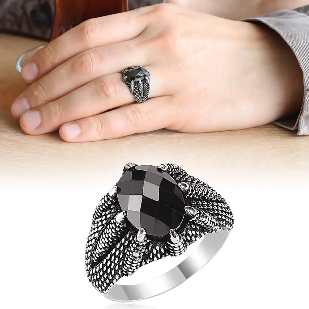 

Eagle Claw Embroidered Black Zircon Stone 925 Sterling Silver Men 'S Ring