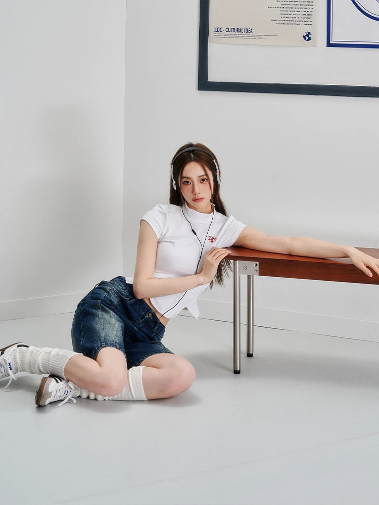 [Laluneduciel] LLDC Original Love Вышивка Плиссировка Нерегулярный разрез Подол Напіввысокий