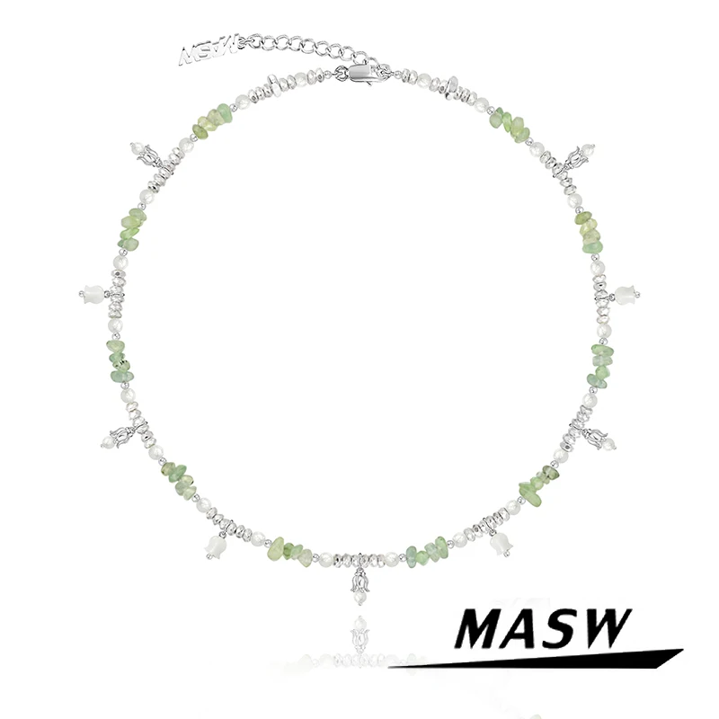 

MASW Original Design Cool Trendy Jewelry Simulated Pearl Green Bead Flower Necklace For Women Girl Party Wedding Gift 2023 New