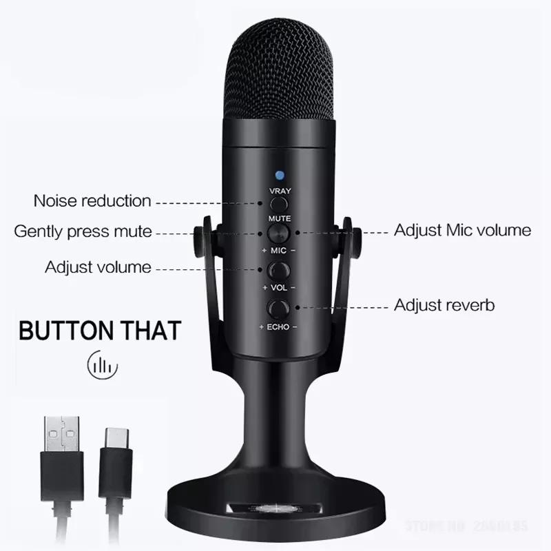 

MU-900 USB Condenser Microphone Stand Gaming Streaming Monitor Noise Reduction Mute Recording Mic Computer PC DJ Karaoke