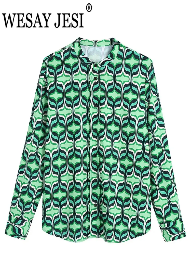 

WESAY JESI Fashion Women Shirt Spring And Autumn Long-sleeved Single-breasted Printing Casual Comfortable All-match Street Daily