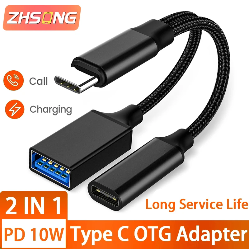 Адаптер ZHSONG USB Type-C OTG 10 Вт DP быстрая зарядка внешний U-диск конвертер 2 в 1