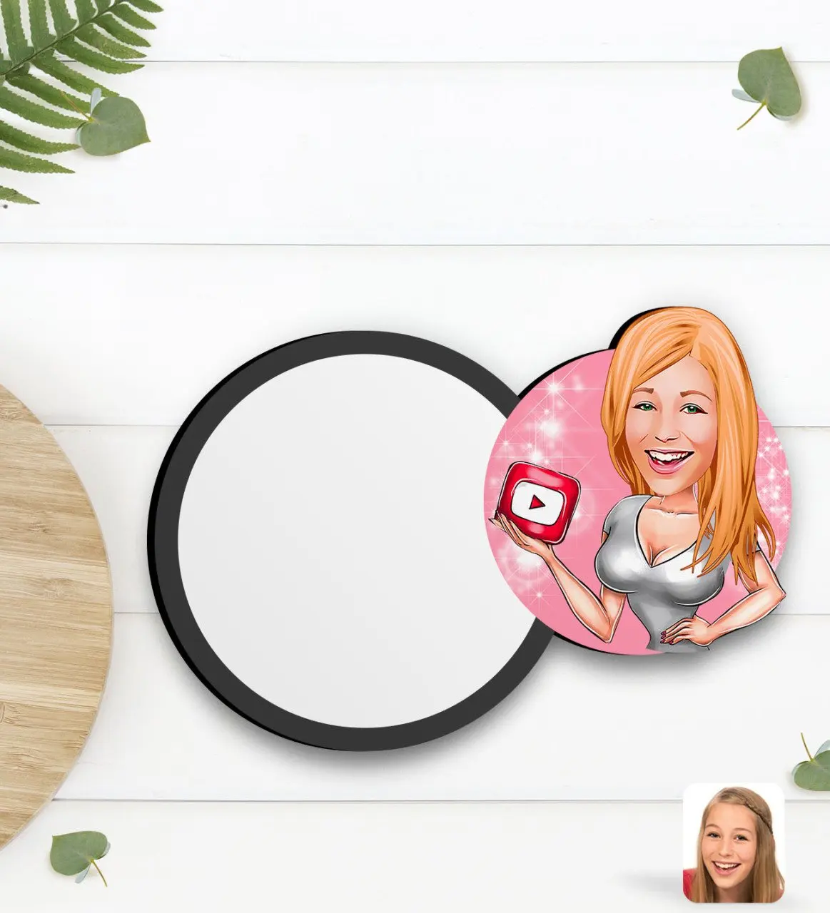 

Персонализированная Женская карикатура Youtuber для деревянной чашки altlığ2