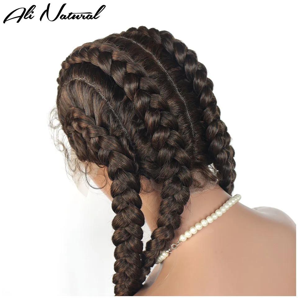 Ali Natural Long Braided 30 Inches Synthetic Lace Front Wigs For Black Women Two Tone Mixed Braiding Wig Ombre Cornrow Box Braid