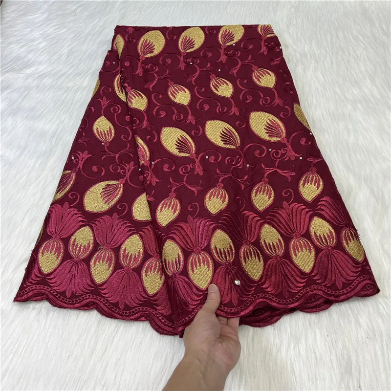 

5 Y швейцарская кружевная ткань 2023 Тяжелая вышивка бисером африканские кружевные ткани 100% хлопчатобумажная ткань швейцарская вуаль кружева в Швейцарии 7L491