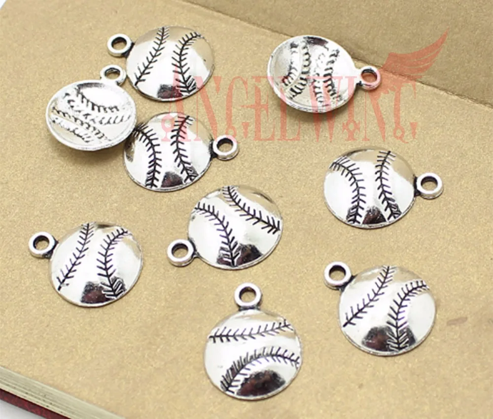 

30pcs/lot--15x15mm Antique Silver Plated Baseball Charms Sports Pendants DIY Keychain Supplies Jewelry Making Accessories