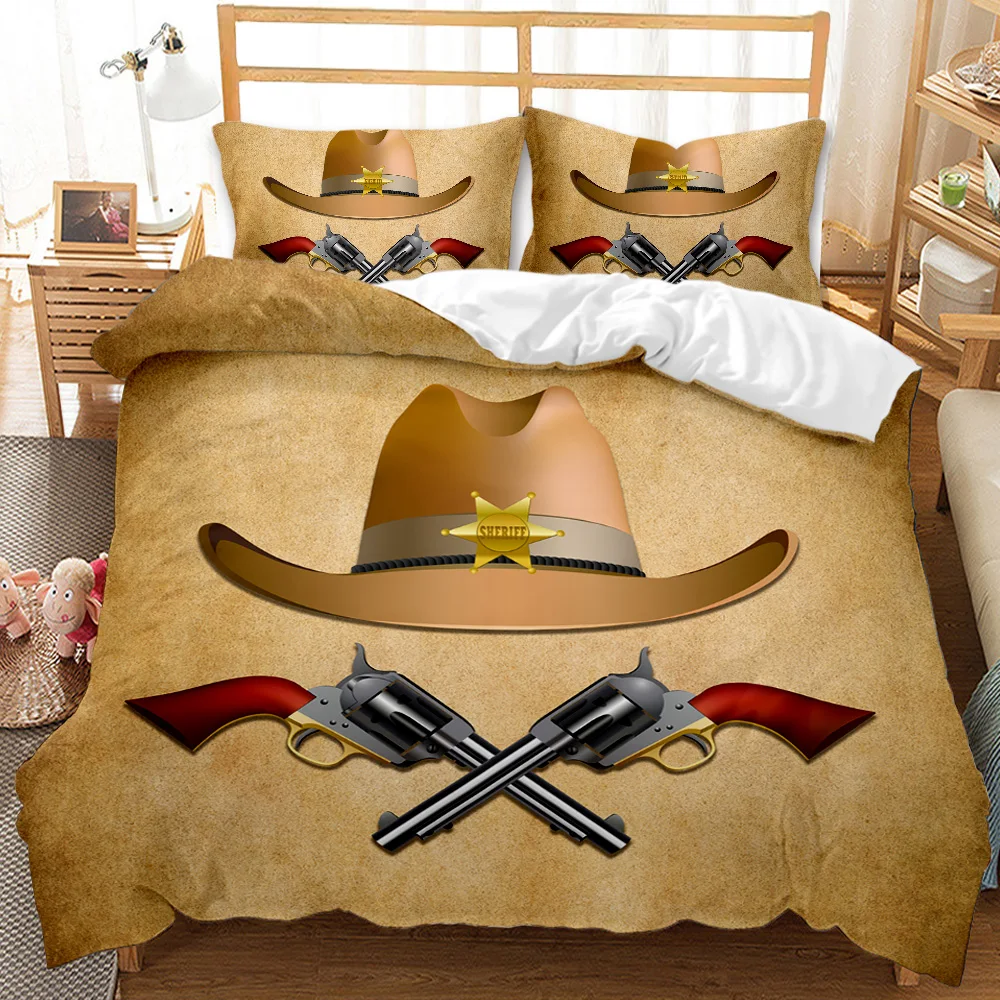 

Western Cowboy Duvet Cover Set Sunset Bedding Set 3pcs for Kids Boys Teens,Queen/King Size Comforter Cover Quilt Cover Scenery