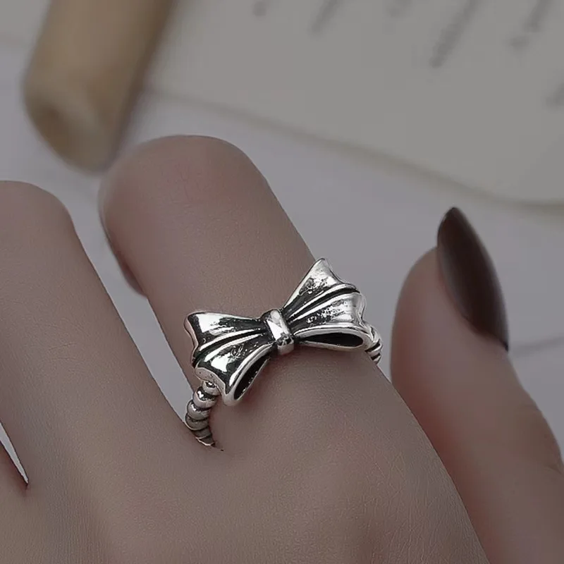 

Adjustable Opening Ancient Silver Bow Rings Retro Online Celebrity Explosion Accessories