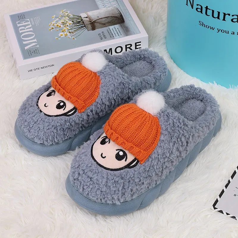 Winter Cute Slippers Men Women Slippers Home Fashion Bedroom Couples Shoes Plush Warm Cotton Slippers Non-slip Men Shoes Women
