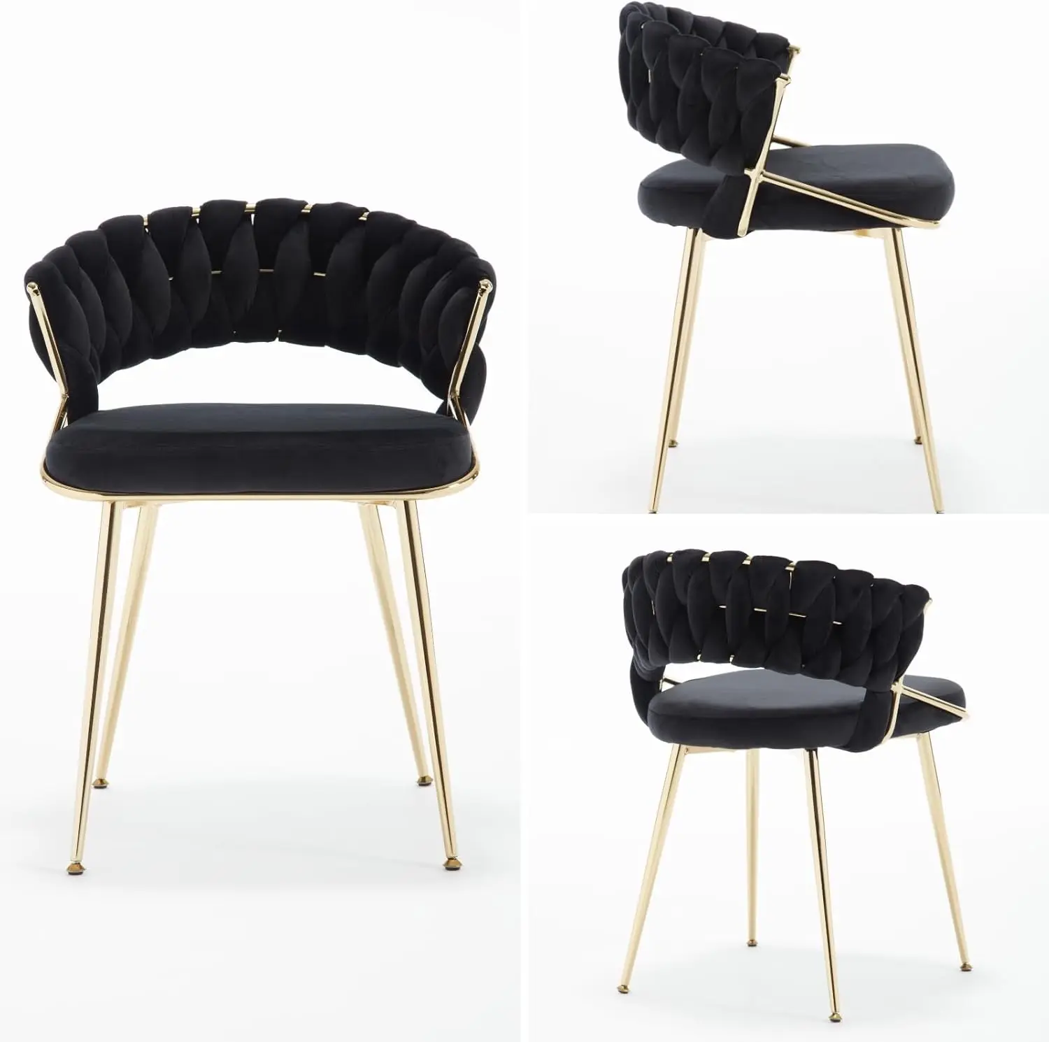 Черные бархатные обеденные стулья набор из 2 тканых стульев для столовой с
