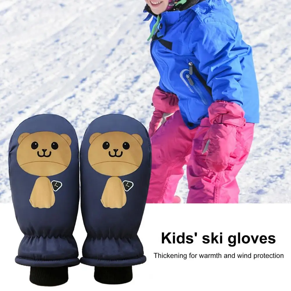 

Outdoor Gloves Ultra-thick Waterproof Ski Gloves with Plush Lining for Toddlers Cartoon Print Winter Warmth Guaranteed Windproof