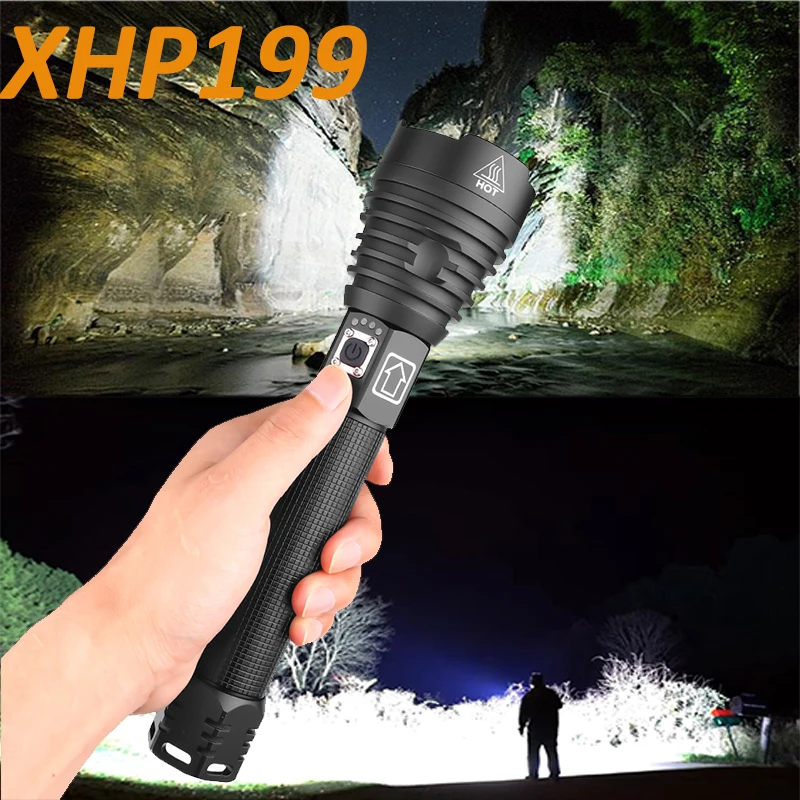 

XHP199 Super Powerful Xlamp 26650 Battery LED Flashlight Tactical XHP70 Flash Light USB Rechargeable Waterproof Lamp For Fishing