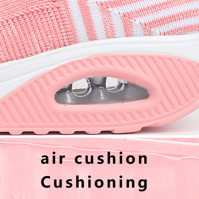 Light Women's Sneakers Air Cushion Cushioning Stretch Cloth Sock Shoes Slip on Platform Casual Sport Footwear Morning Running
