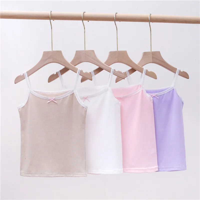 3pcs/Lot Girls Singlet Underwear Tank Cute Design Undershirts Cotton Tank Bow Tops for Baby Girl Size 100-150 Breathable Tops