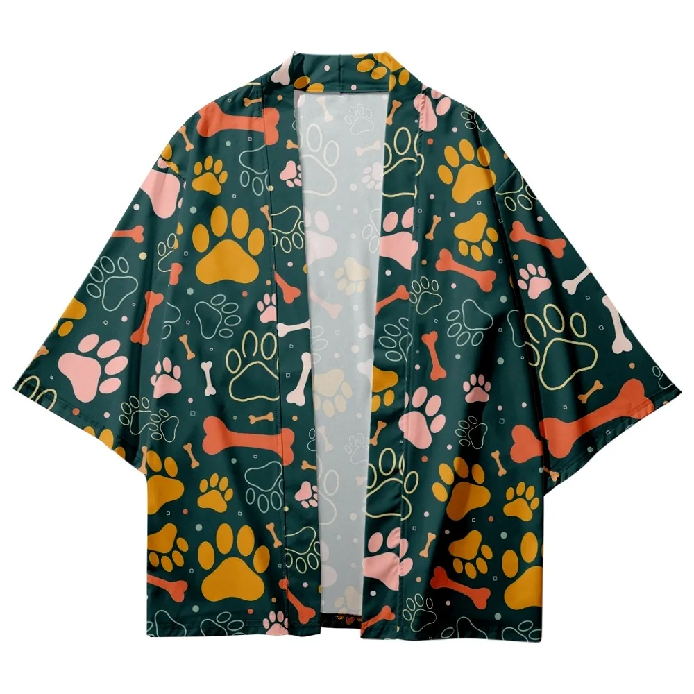 

Cute dog pattern pattern shirt casual beach Harajuku men's and women's summer short-sleeved kimono