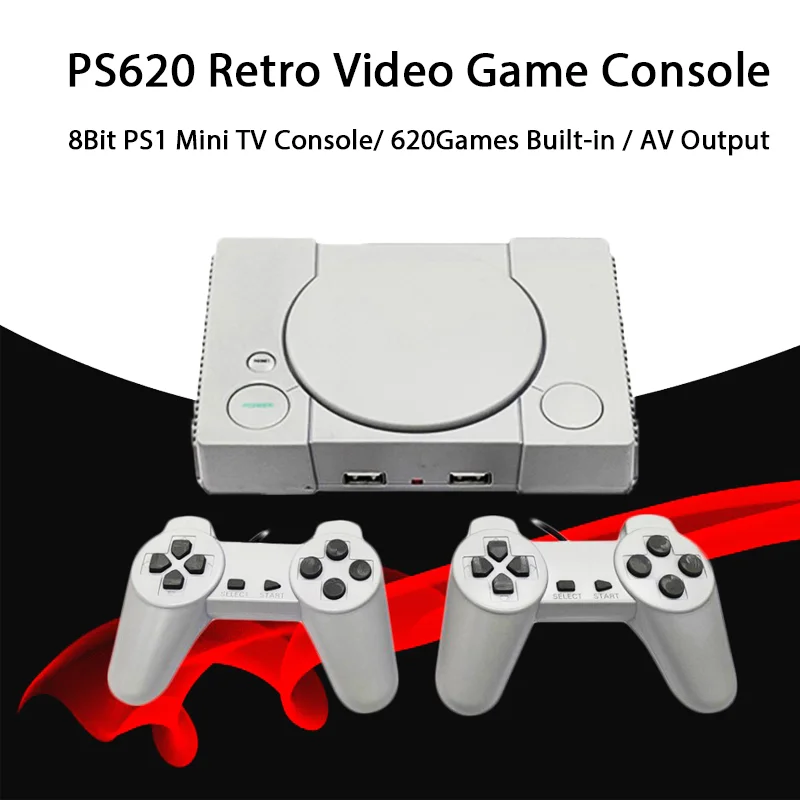 

PS620 Retro Video Game Consoles 8Bit PS1 AV Output 620Games Built-in Mini Videogame Console with 2 Wired Controllers Kids Gifts