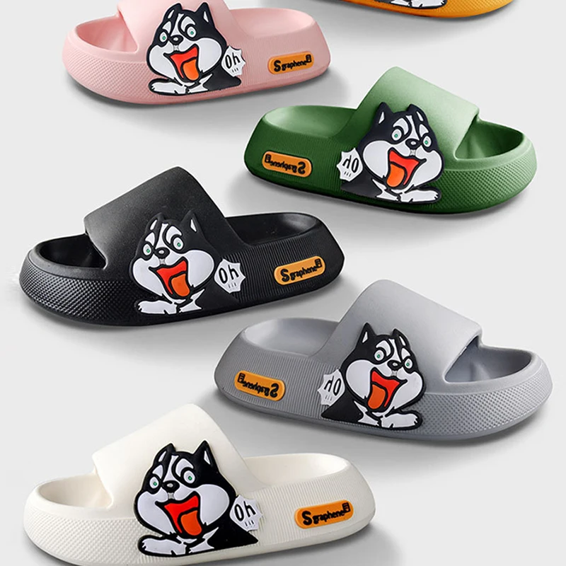 

Cute Husky Dog Sticker Thick Sole Women Slippers Bathroom Beach Indoor Sandals 2022 Summer New Couple Slides Cool Men Shoes