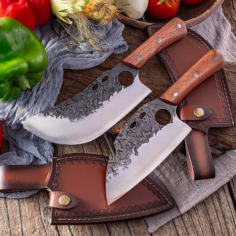 

Кованый стальной нож для мясника, кухонный Китайский строительный нож, мясной Кливер, барбекю, кемпинга, режущие инструменты для убоя и обвалки