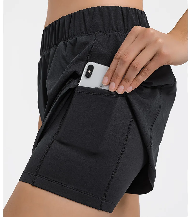 Lulu Yoga Women's Shorts Outdoor Cycling Tennis Gym Sport Fitness  Womens Clothing Fake Two Pieces Jogging High Elastic Shorts