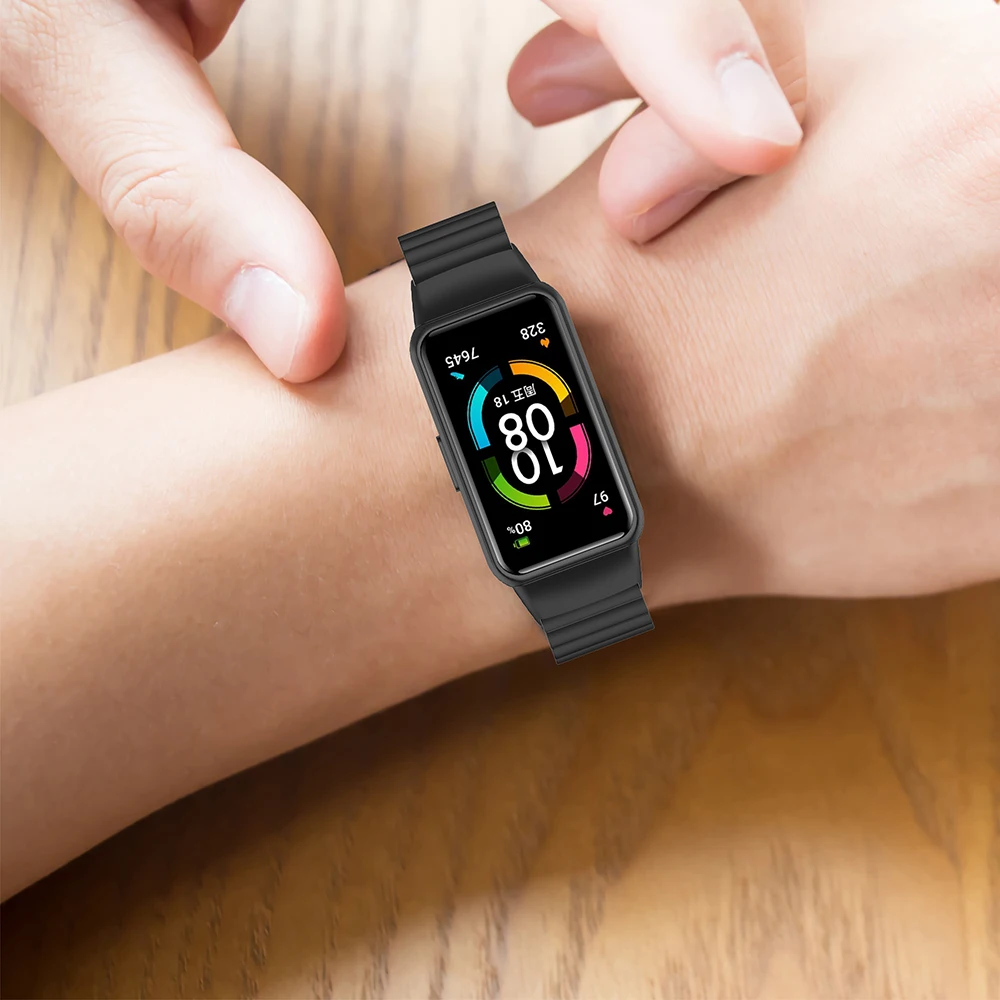 

For Honor Band 6 Stainless Steel Steel Belt Waterproof Bracelet Belt Replacement Strap For Huawei Band6 Sweatproof Metal Strap