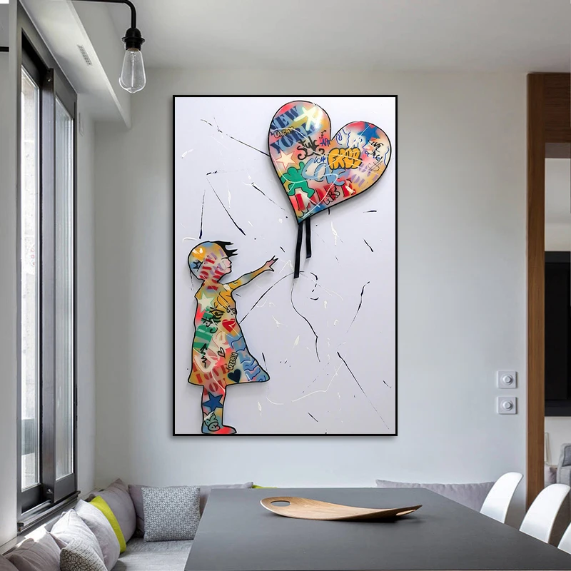 

Banksy Graffiti Art Boy Heart Balloon Canvas Painting Print Street Abstract Colorful Poster Wall Art Picture For Bedroom Decor