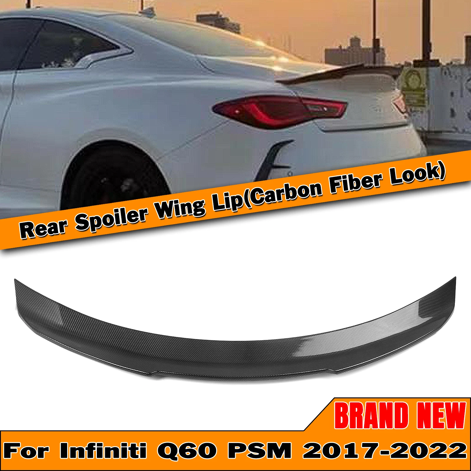 Rear Trunk Spoiler Wing Lip Flap Decklid Strip Duckbill Trim Style PSM For Infiniti Q60 2-Door Coupe 2017-2022