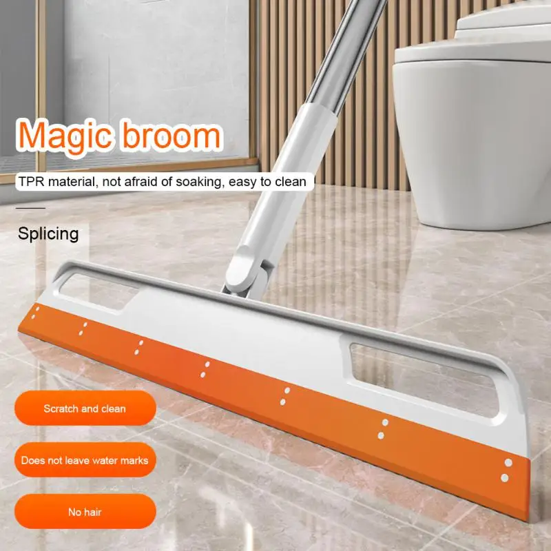 

Hand Rubber Sweeper Floor Cleaning Rotatable Broom Sweeping Brush Lengthen Household Wiper For Bathroom Clean Tools Silicone
