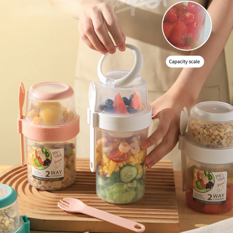 Breakfast Oatmeal Cereal Seal Salad Cup Portable Two-layers 