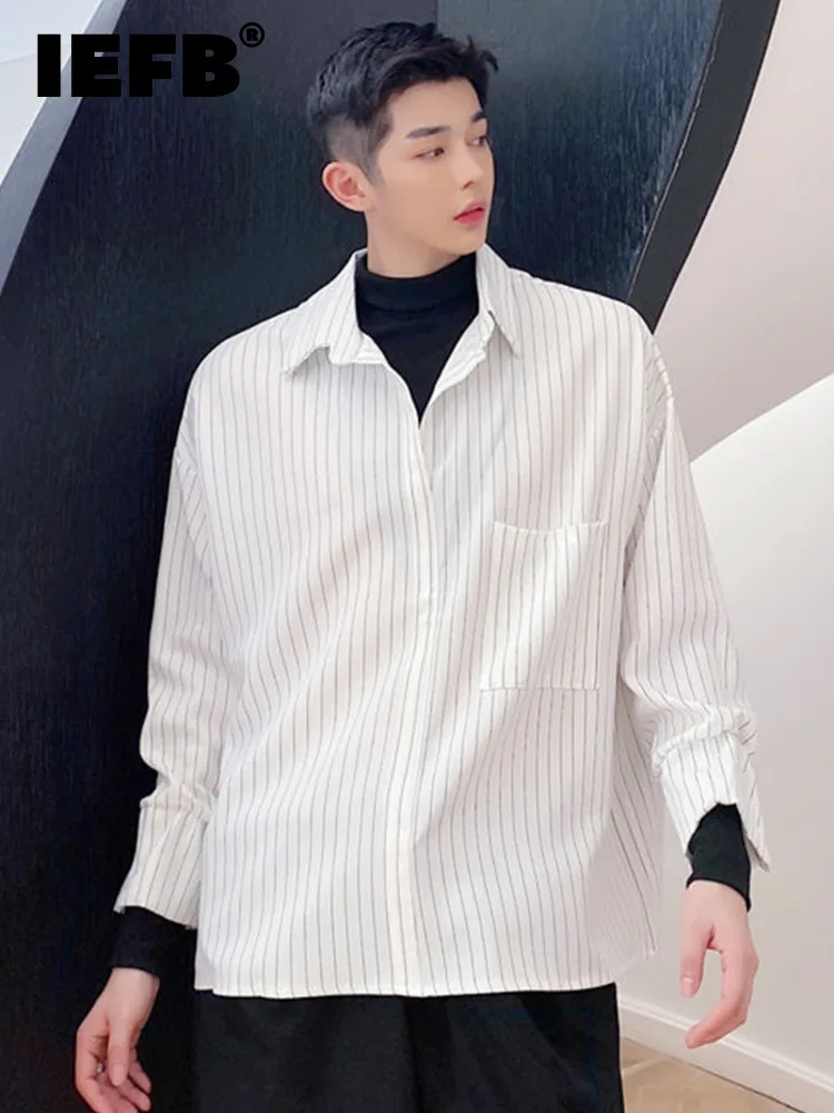 

IEFB Luxury Men's Shirts Stripe Korean Loose Fashion 2022 New Spring Summer Casual Turn-down Collar Single Breasted 9A1810