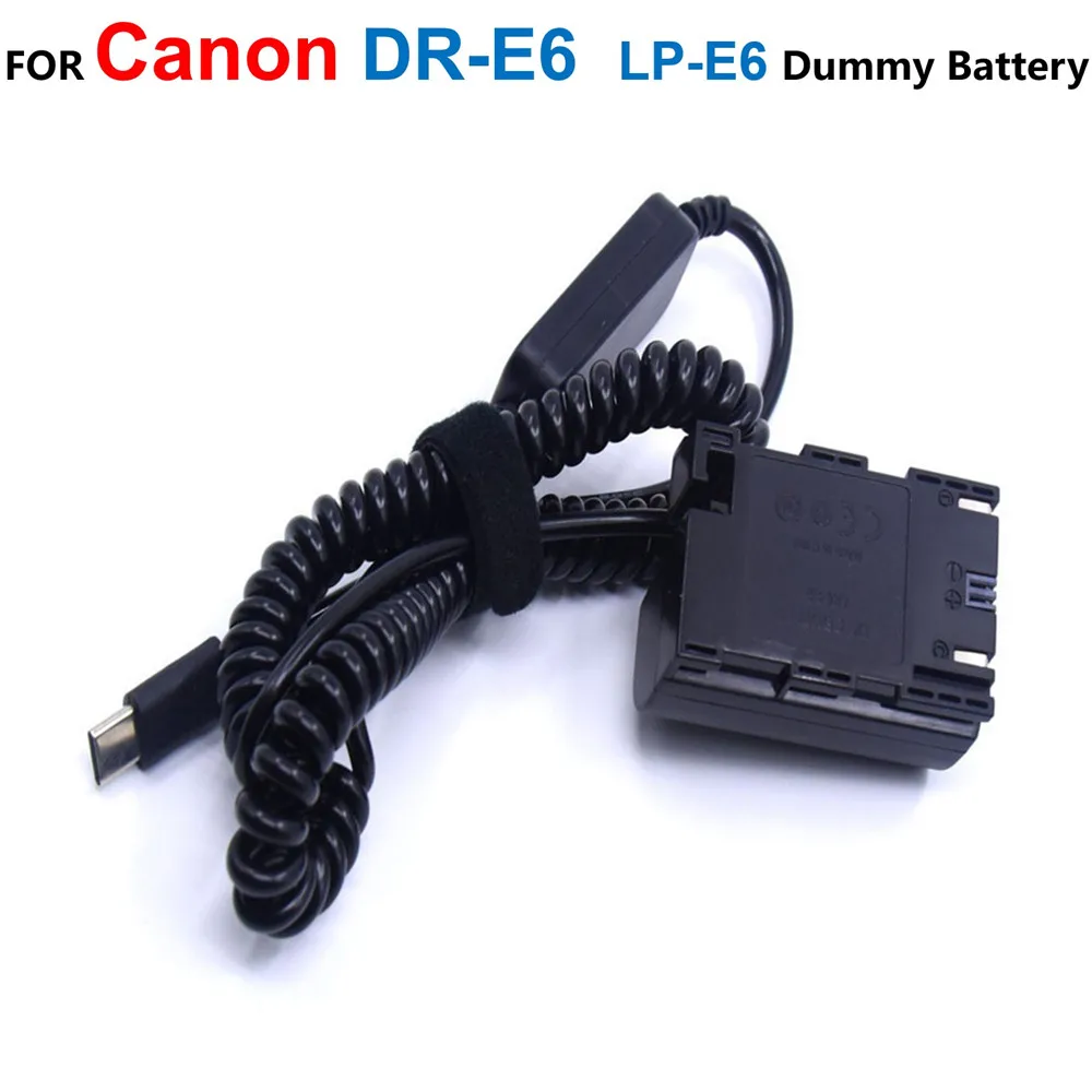 

LP-E6N DR-E6 Dummy Battery USB C Power Bank Charger PD Atapter Cable For Canon EOS 5DII 5DS R 5D3 5D4 7D 60Da 70D 80D 90D R5 R6