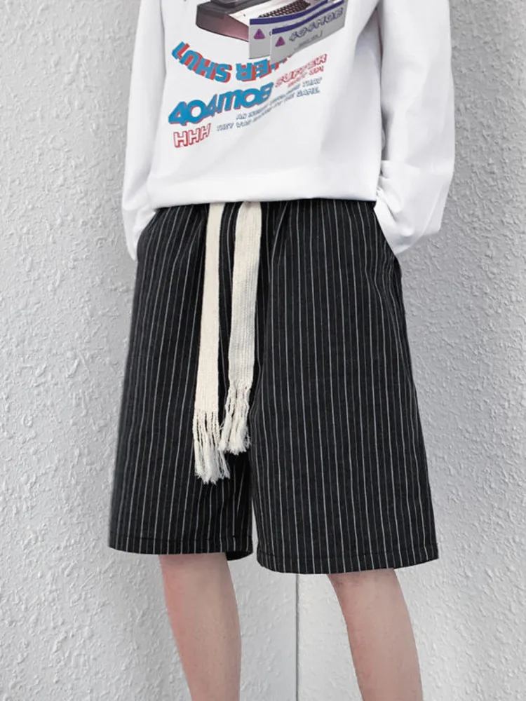 

Брюки SYUHGFA мужские в полоску, повседневные модные пляжные штаны с широкой веревкой, большие размеры, до колена, лето 2022