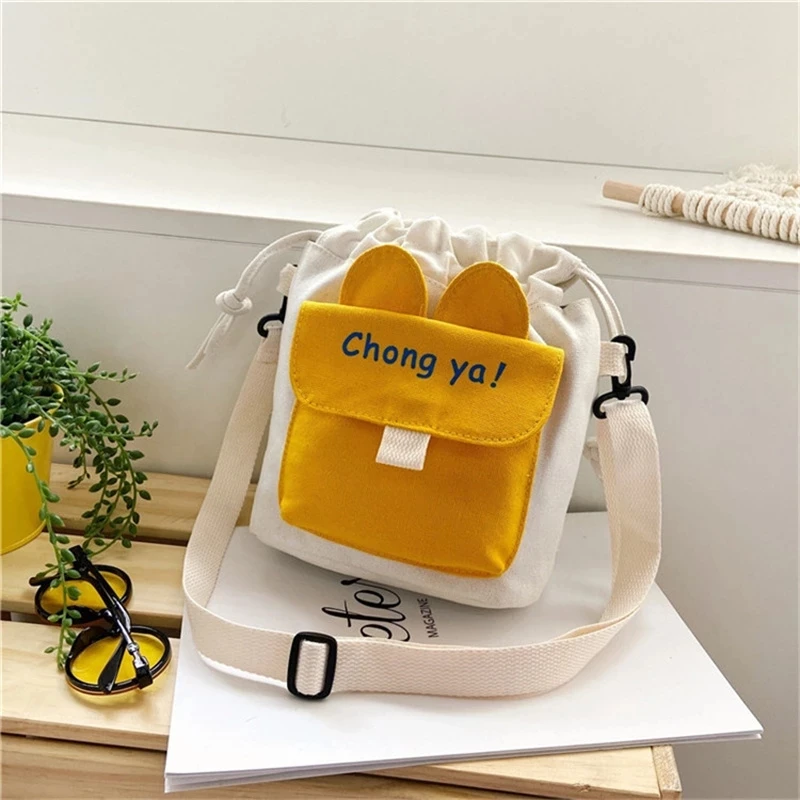 

2022 New Harajuku Canvas Bag Cute Rabbit Ear Design Bucket Bag Female Korean Students Shoulder Crossbody Bags Bolso Mujer