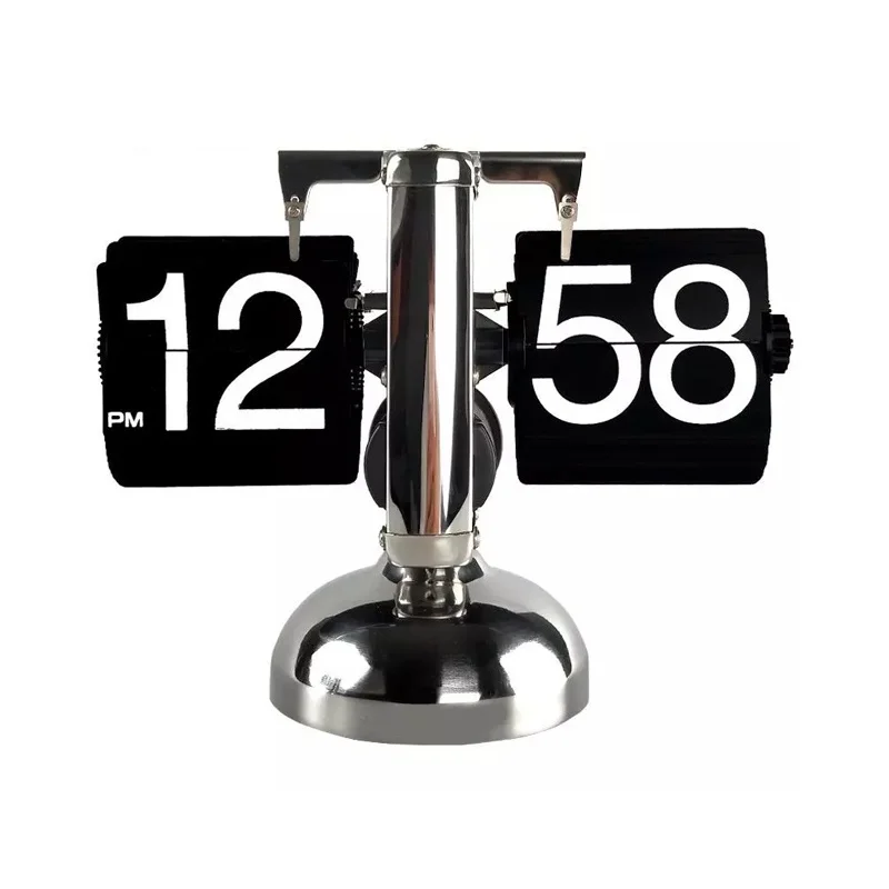 Table Clock Small Scale Retro Flip Over Desk Clocks Stainless Steel Flip Internal Gear Operated Quartz Clock
