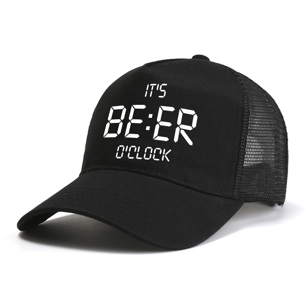 Фото Бейсбольная кепка с принтом It's Beer O'clock, летняя мужская и женская регулируемая сетчатая дышащая шляпа дальнобойщика, модная шляпа Snapback в стиле Харадзюку №2