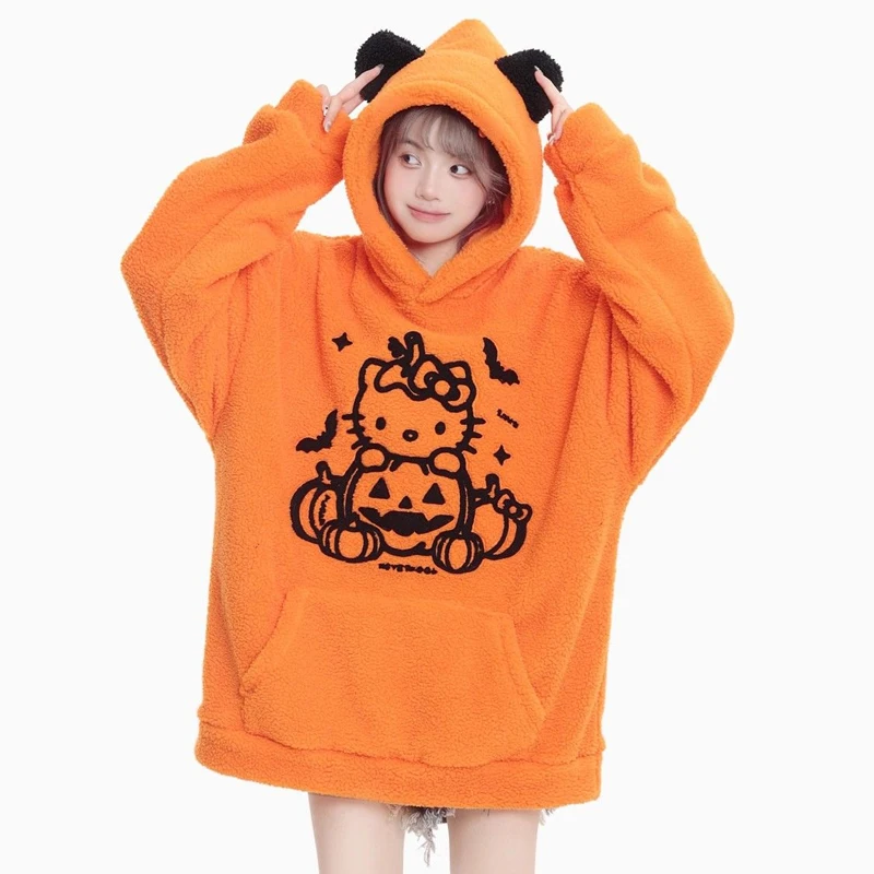 Забавный зимний Свитшот Hello Kitty с головой тыквы на Хэллоуин плюшевый кавайный