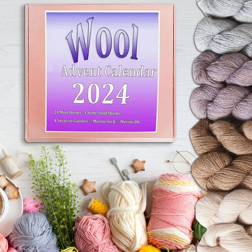Календарь из шерсти 24-дневный праздничный дегустационный мини-моток пряжи
