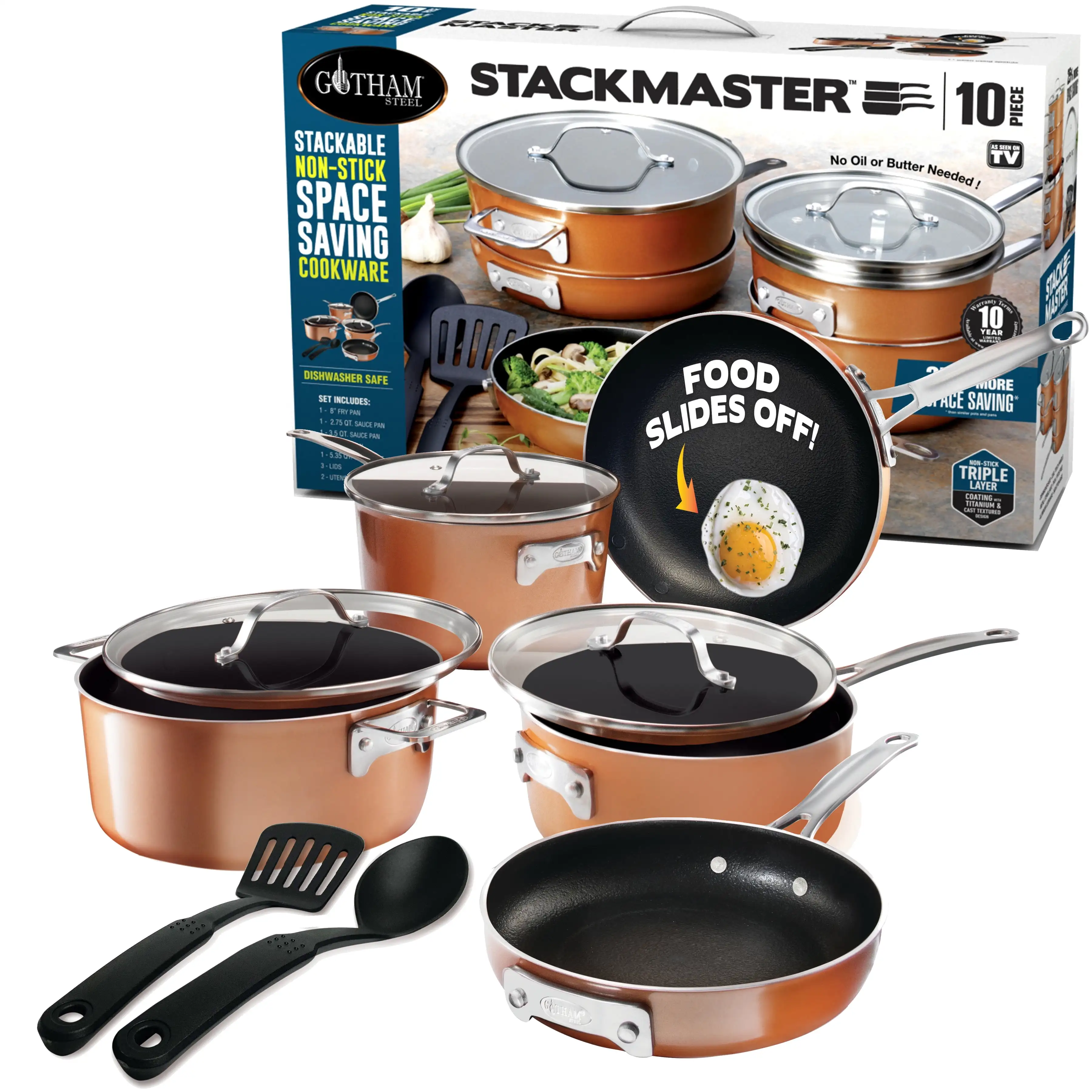 

Gotham Steel Stackable Nonstick 10pc Copper Cast Cookware Set