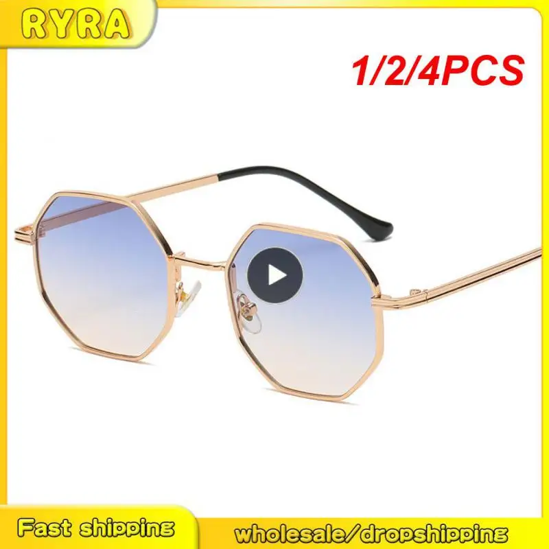 

1/2/4PCS Small Square Sunglasses for Men Women Polygon Mirrored Lens Sun Glasses Driving Eyewear Fashion Metal Frame Glasses