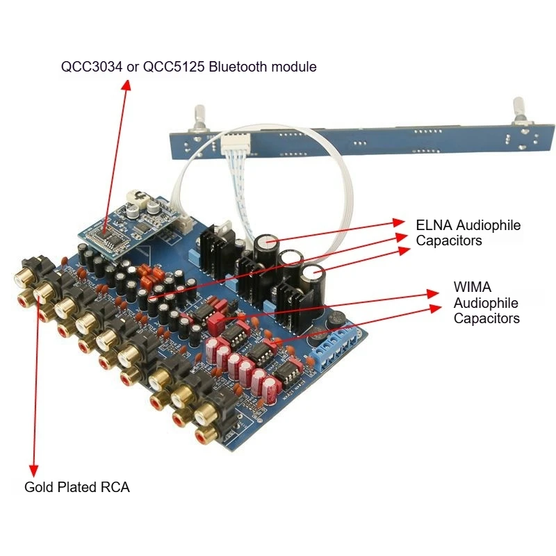 QCC3034/QCC5125 Bluetooth 5 1-канальный тональный предусилитель 6-канальный HIFI цифровой пульт