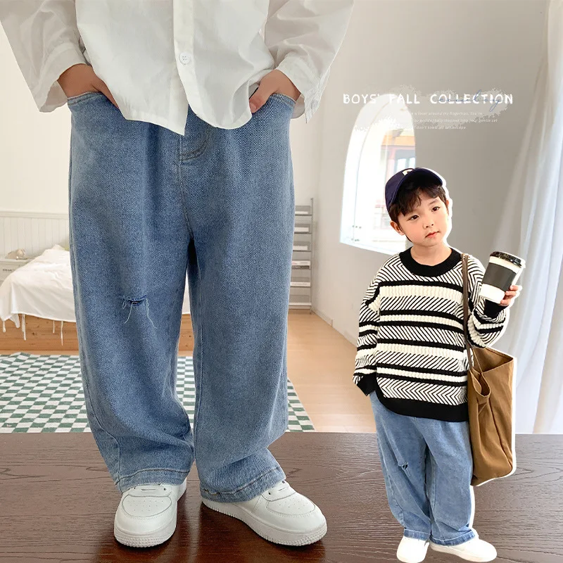 

Boys jeans spring and autumn boys ripped trousers baby loose foreign pants fashion boy jeans boys pants blue jeans rippedjeans