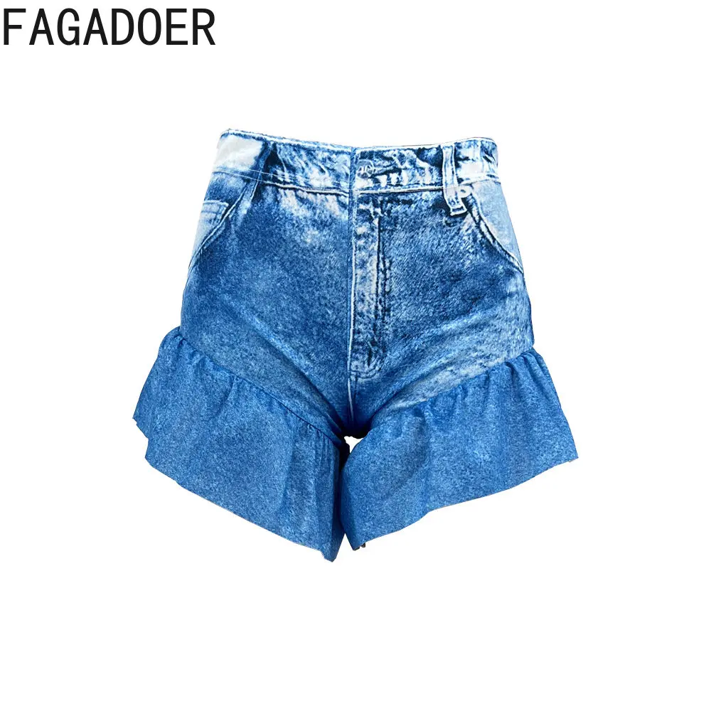 FAGADOER Fashion Y2K Clothing Street Style Women High Waisted Ruffle Shorts Female Solid Color Slim Bottoms 2023 Button Shorts