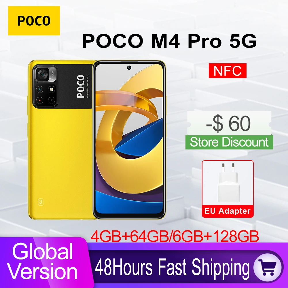 Global Version POCO M4 Pro 5G Smartphone NFC 6GB + 128GB Dimensity 810 Octa Core 6.6 90Hz FHD+ DotDisplay 50MP 33W Pro 5000mAh